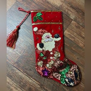 Vintage Bucilla Sequin Stocking Santa Beaded